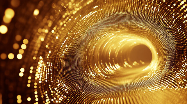 Gold circular waves forming a dynamic tunnel motion loop, symbolizing energy, futuristic design, digital visuals, motion graphics, and mesmerizing abstract patterns for video backgrounds and visual di