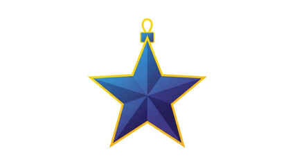 Blue star ornament with yellow outline on white background