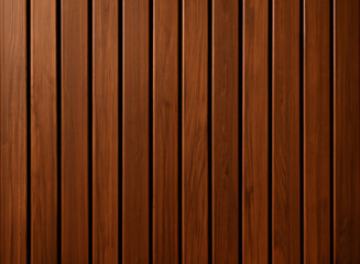 Seamless vertical wooden planks texture. Dark brown timber wall cladding with striped pattern. Modern interior background for architectural visualization and design.