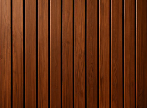 Seamless vertical wooden planks texture. Dark brown timber wall cladding with striped pattern. Modern interior background for architectural visualization and design.