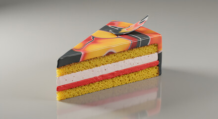 Colorful slice of cake with unique pattern on the top.
