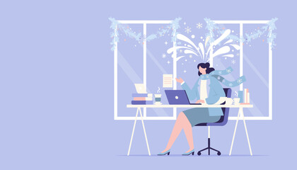 Remote work during winter holidays Productive business woman using technology