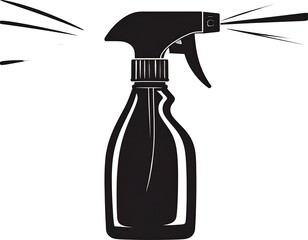 Black and white illustration of a spray bottle emitting a mist. Outlines of spray and bottle are visible