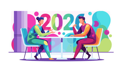 People meeting to discuss 2026 goals and future plans Vibrant abstract vector illustration