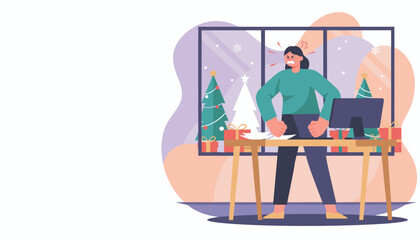 Workplace stress during the holidays Furious employee working near a decorated window