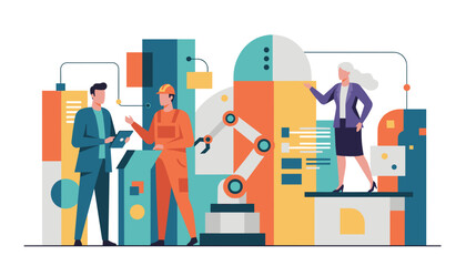 Team of professionals managing industrial automation and modern manufacturing technology