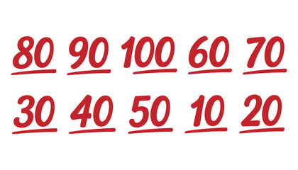 Red Numbers 10 to 100 Underlined on White Background vector
