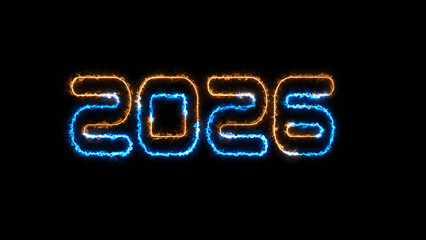 Glowing neon fire effect blue text 2026 background greeting celebration happy new year.