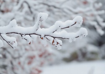 Snow-covered branch in winter