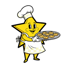 Cartoon Star Chef Holding a Tray of Cookies.