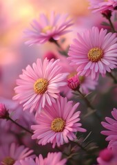 Soft pink flowers in gentle sunlight