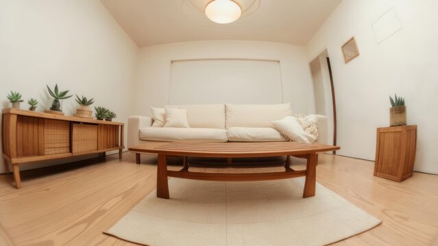 Modern Living Room with Mid-Century Modern Furniture and Neutral Tones.
