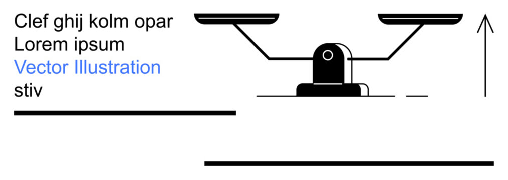 Data analysis, decision-making, justice, balance, equality, weighing concepts. Black scales and arrow pointing upward. Balance and decision-making concepts illustrated with simple design