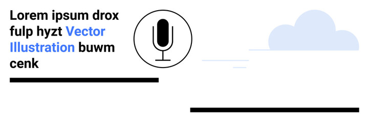 Audio recording, podcasting, communication, media creation, online broadcasting, sound management. A microphone icon with text and cloud graphic. Audio recording and podcasting concept