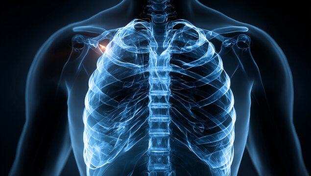 Human Anatomy - Detailed X-Ray View of the Rib Cage.