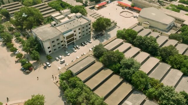 Aerial View of NED University Building and Parking Lot in Karachi, Pakistan