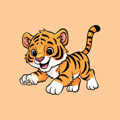 Cute Baby Tiger Cub Cartoon Illustration, Animal Character for Kids, Nursery Art and Stickers