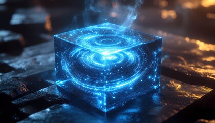 Futuristic glowing cube for innovative technology or data science projects