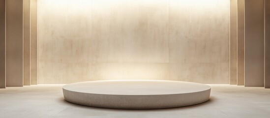 Minimalist beige room with a round platform.