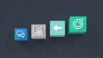 Business progress steps Communication, analysis, return and target achievement concepts for success