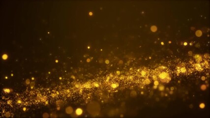 Abstract golden particles floating in a dark space, creating a bokeh effect with blurred lights. - Powered by Adobe