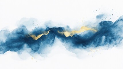 Abstract blue and gold watercolor painting.