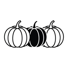 Three outline pumpkins with one solid black pumpkin
