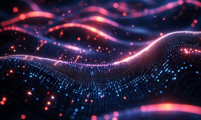 Abstract background with fiber optic cables for high-speed electric currents and technology. Digital signal connectivity patterns used in software circuits for modern applications, Generative AI