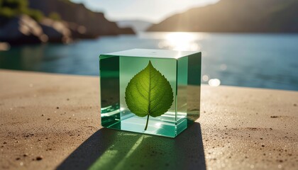 Showcase nature's beauty with a leaf encased in glass, modern concept