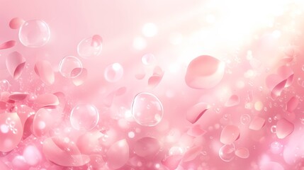 Pink bubble and flower petals, light and shadow wallpaper background poster, KPop style suitable for winter Christmas and spring Valentine's Day