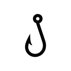 Simple black fishing hook icon on white background