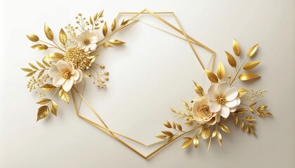 Elegant gold frame with floral accents for modern wedding invitations