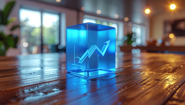 Visualize success with this blue graph cube showcasing business growth