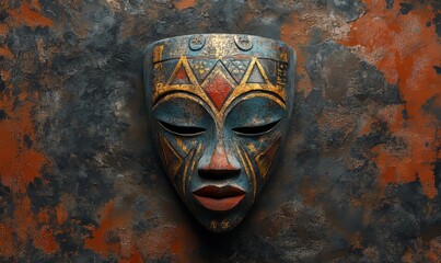 Mask art with African carvings, featuring abstract and creative designs of tribal symbols and spiritual faces. Vintage-style wall dcor with cultural textures, Generative AI
