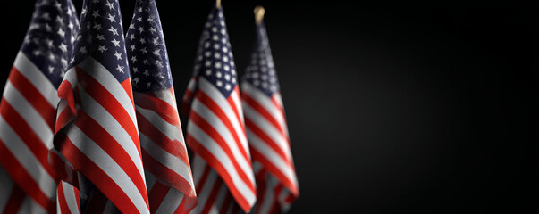 American flag patriotism red white blue star stripe pattern fabric texture dark background close up multiple flags symbol