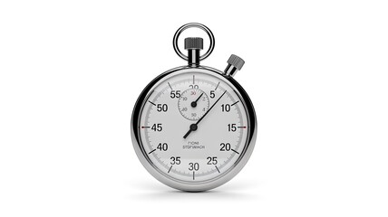 A classic analog stopwatch rests on a clean white background, symbolizing timekeeping and precision measurement in various applications.
