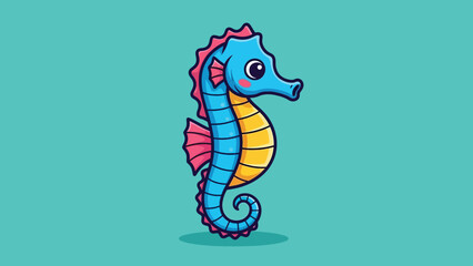 Adorable cartoon blue and yellow seahorse character illustration. © Caroline Studio