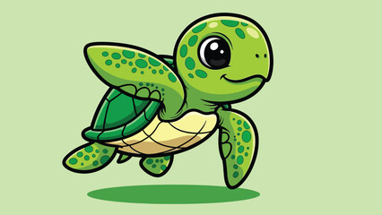 Cheerful cartoon green sea turtle with large expressive eyes and spotted flippers.