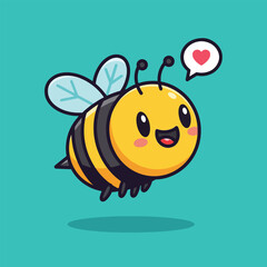 Cute Cartoon Bee Flying with a Heart Speech Bubble.
