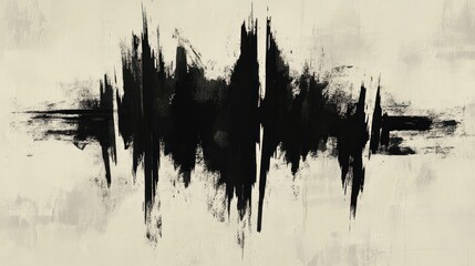 Abstract black ink brush stroke on beige background.