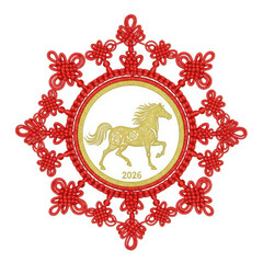Fototapeta premium Chinese zodiac horse embroidery design isolated on transparent background