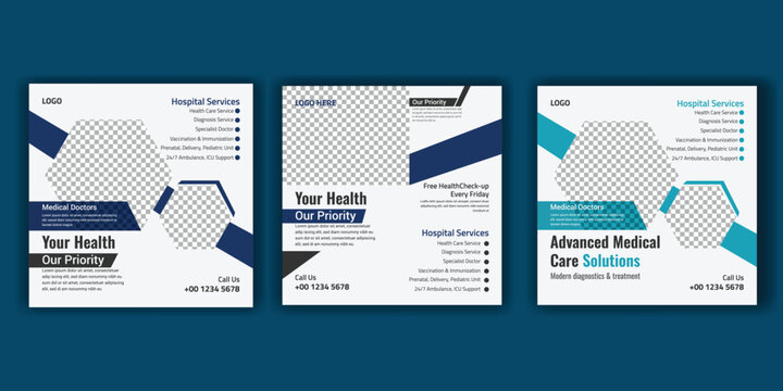 Advanced Healthcare Solutions Poster Design and Social media ads Health vector template 
