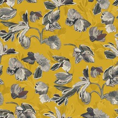 seamless floral pattern yellow background stock Design Abstract art watercolor flower creative allover design new concept textile design digital creators art design repeat pattern fabric print 