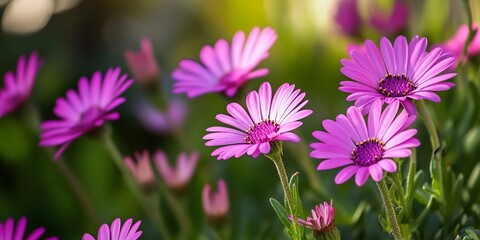 Fototapeta premium Vibrant purple flowers in a garden setting