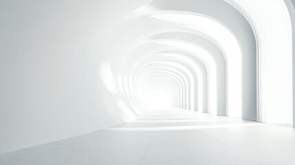White arched tunnel, bright light, perspective