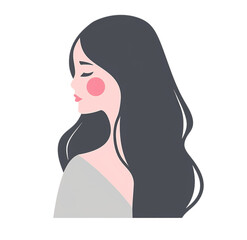 Minimalist illustration of a young woman's profile with closed eyes and long hair isolated on transparent background