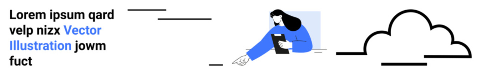 Cloud technology, data connection, digital workspace, online storage, information sharing, remote access. Person holding a device near a cloud symbol. Cloud technology and data connection concept