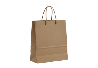 A simple brown paper shopping bag with twisted handles isolated on transparent background