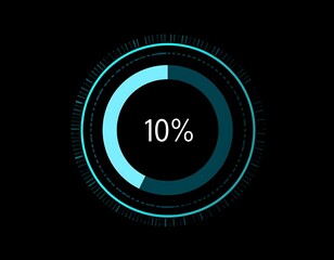 A digital progress display shows a blue circular graphic at 10% progress on a black background