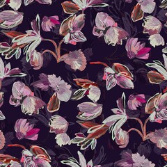 seamless floral pattern dark purple background stock Design Abstract art watercolor flower creative allover design new concept textile design digital creators art design repeat pattern fabric print 